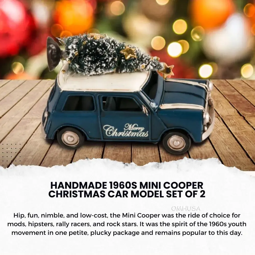 Handmade 1960s Mini Cooper Christmas Car Model Set of 2