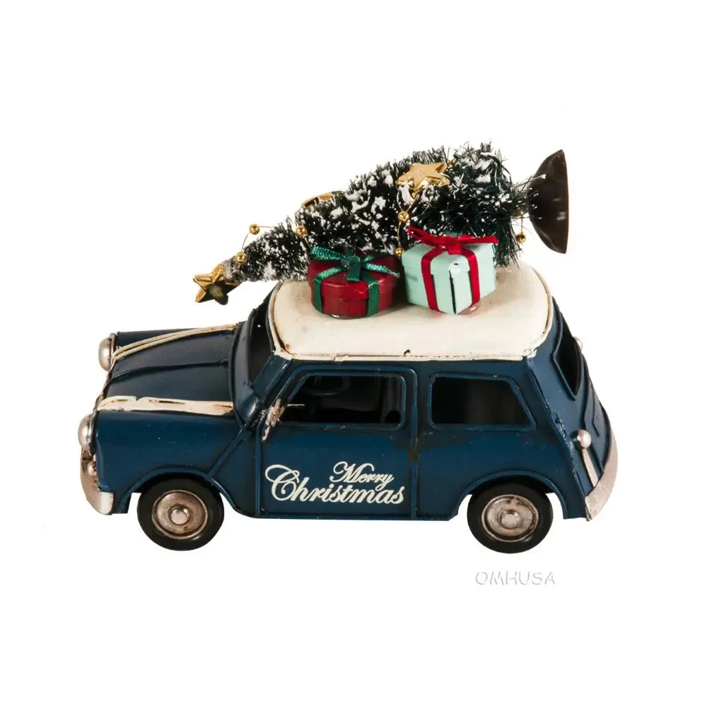 Handmade 1960s Mini Cooper Christmas Car Model Set of 2