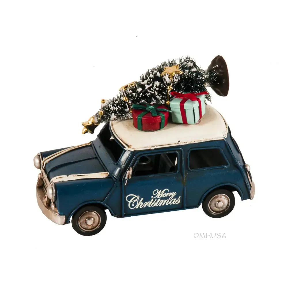 Handmade 1960s Mini Cooper Christmas Car Model Set of 2