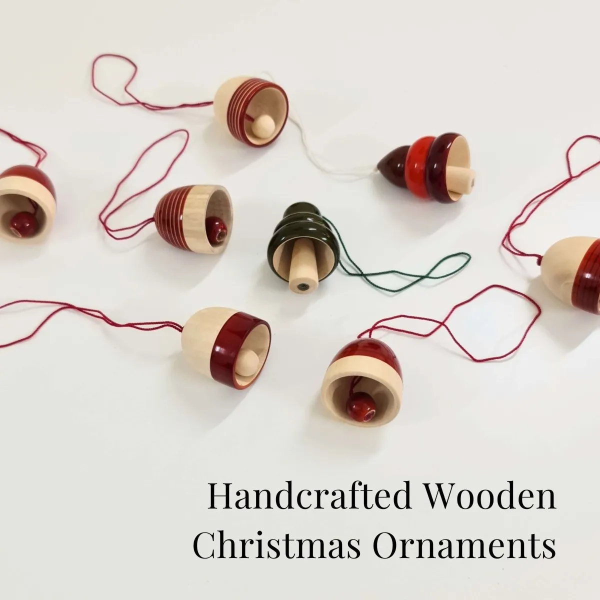 Handmade All Natural Wooden Christmas Bell Ornaments(Set of 8)