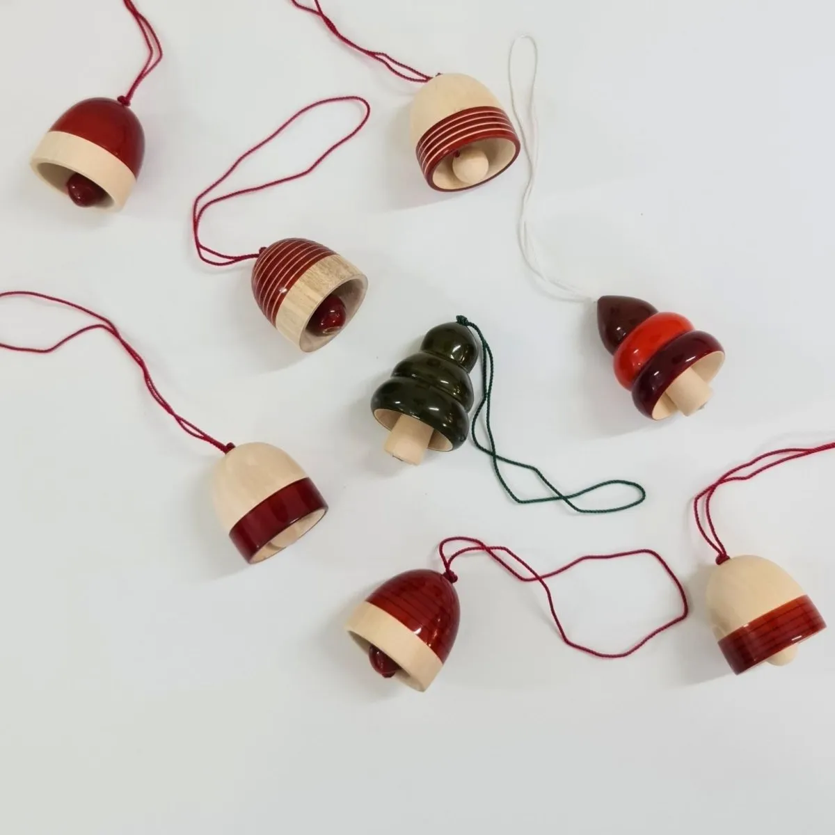 Handmade All Natural Wooden Christmas Bell Ornaments(Set of 8)