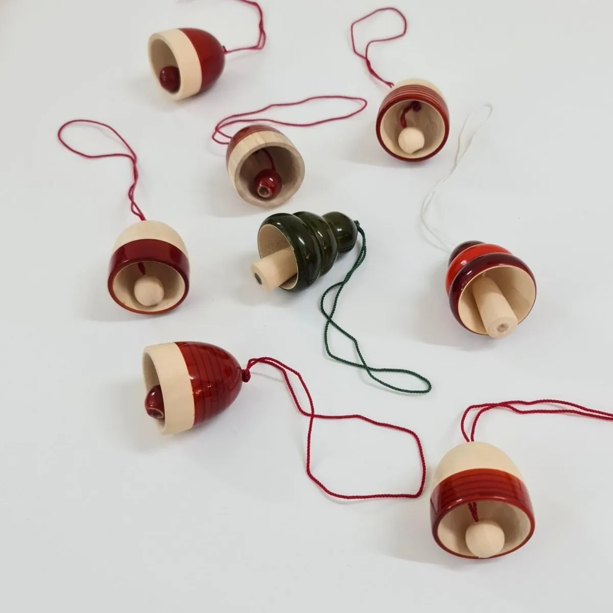 Handmade All Natural Wooden Christmas Bell Ornaments(Set of 8)