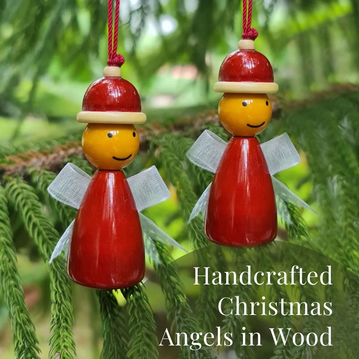 Handmade All Natural Wooden Santa's Elves Christmas Ornaments(Set of 2)