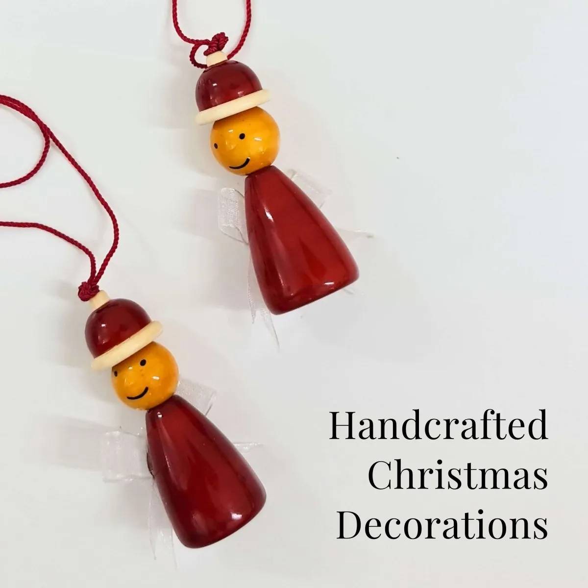 Handmade All Natural Wooden Santa's Elves Christmas Ornaments(Set of 2)