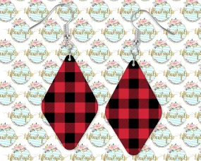 Hardboard Diamond Shape Earrings Red Buffalo Plaid