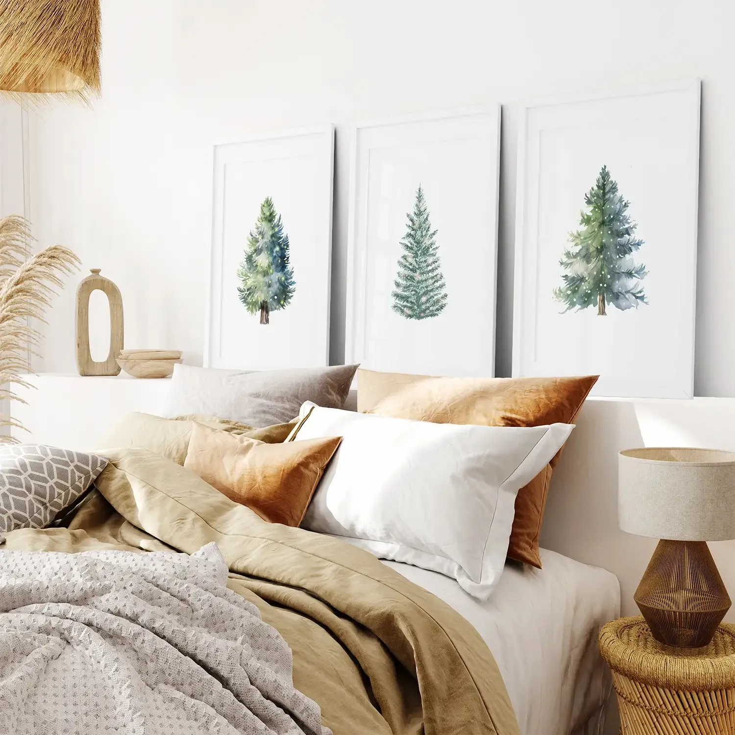 Home Decor Watercolor Christmas Tree Prints Set