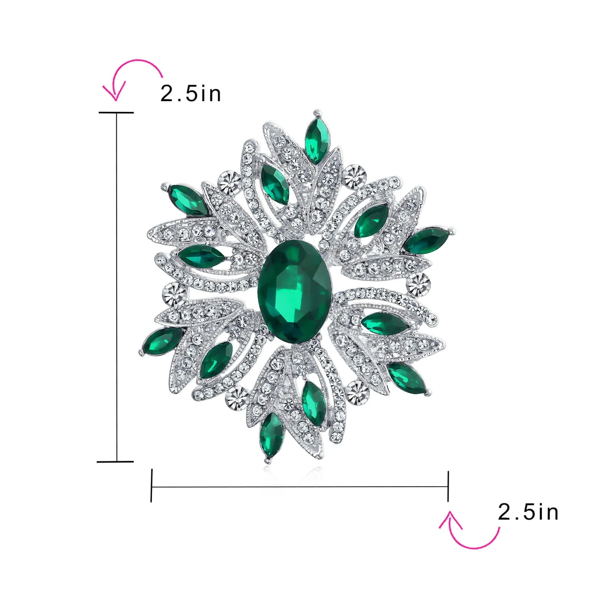 Large Statement Vintage Style Crystal Flower Green Clear Brooch Pin