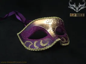 Men's Purple Gold Masquerade ball eye mask