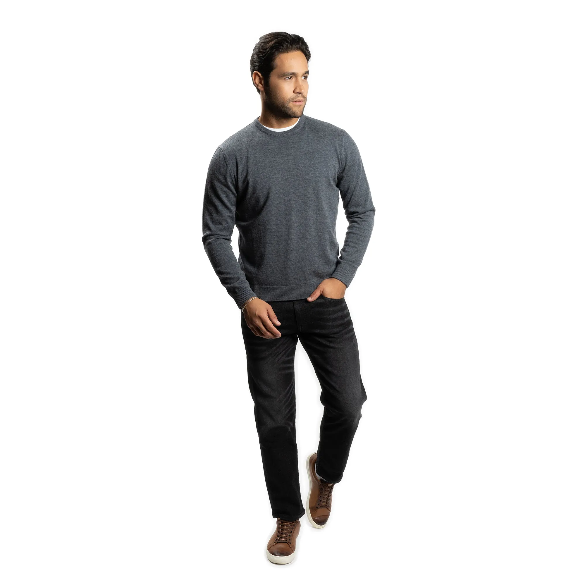 Merino Wool Sweaters Crew Neck - Charcoal