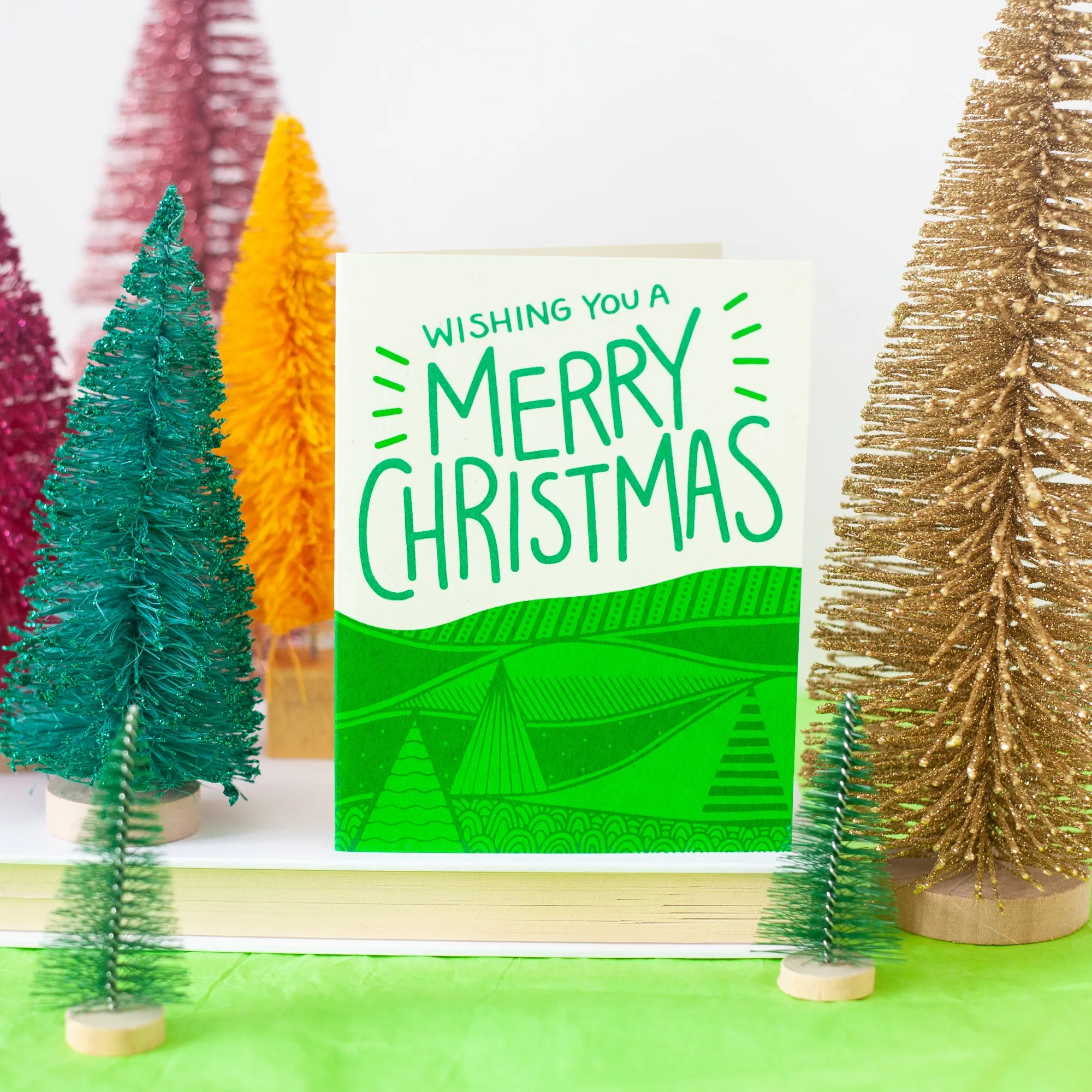 Merry Christmas card, modern holiday card for nature lover