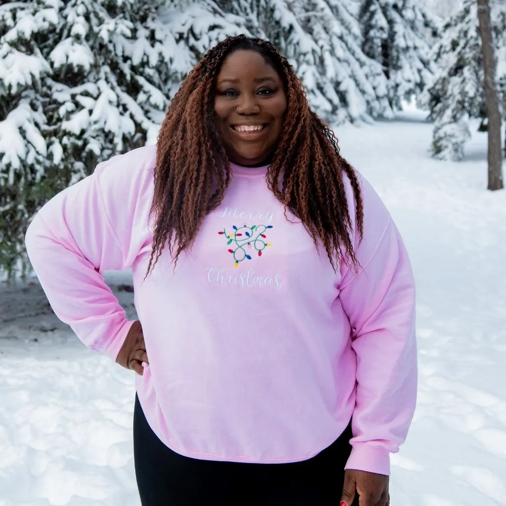 Merry Christmas Lights Embroidered Sweatshirt