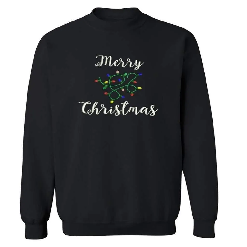 Merry Christmas Lights Embroidered Sweatshirt