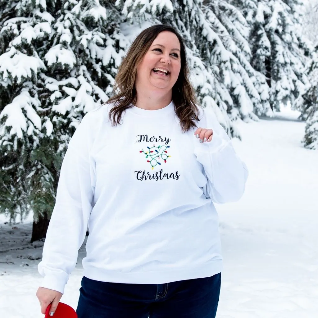 Merry Christmas Lights Embroidered Sweatshirt