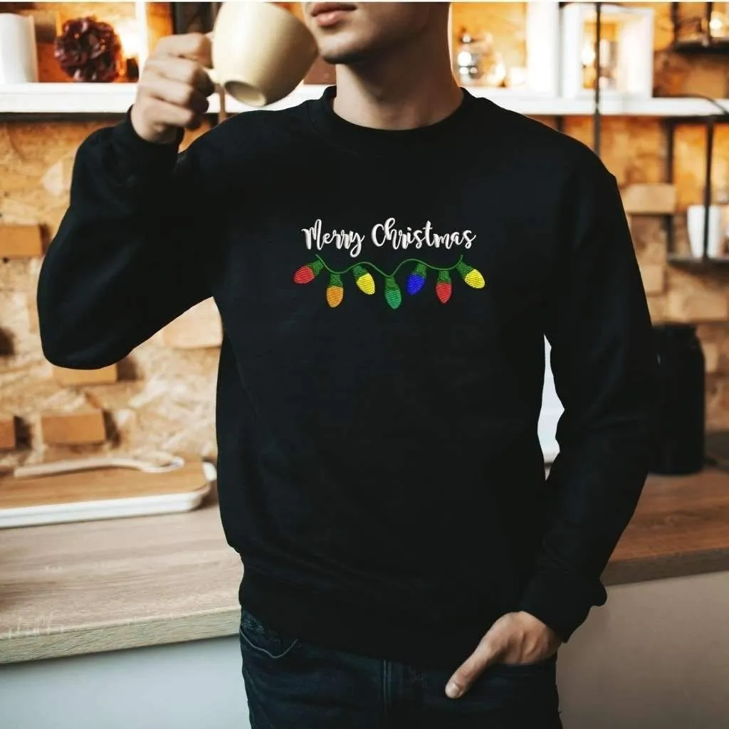 Merry Christmas Lights Embroidered Sweatshirt