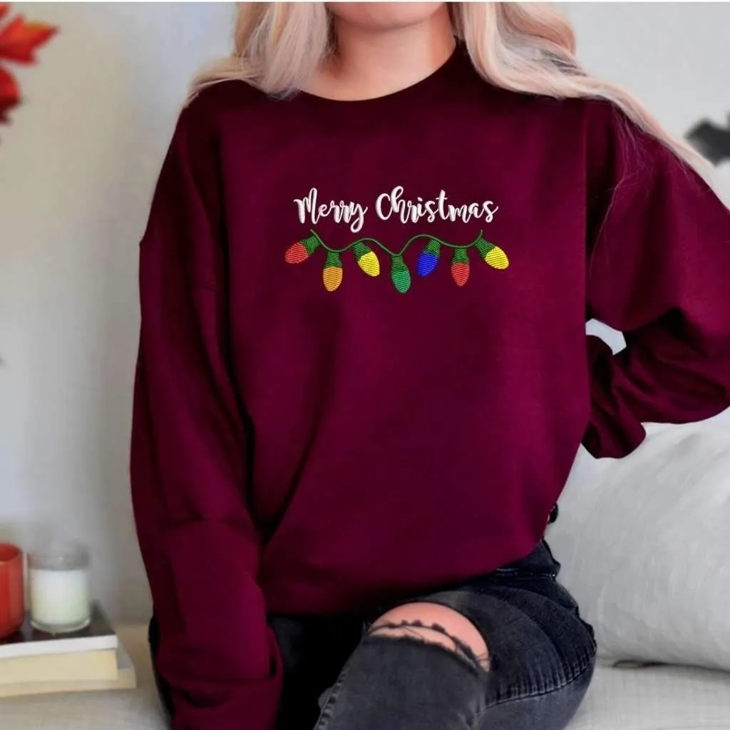 Merry Christmas Lights Embroidered Sweatshirt