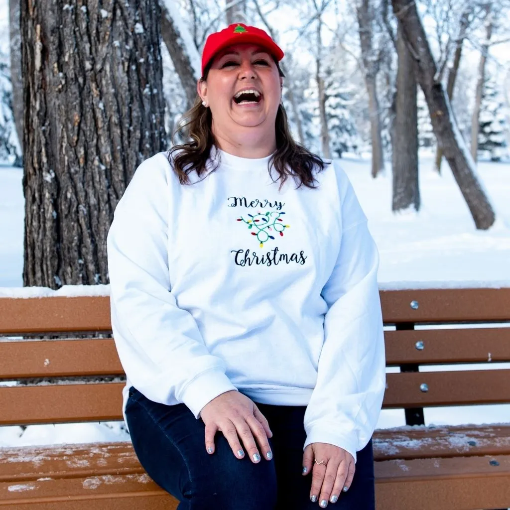 Merry Christmas Lights Embroidered Sweatshirt