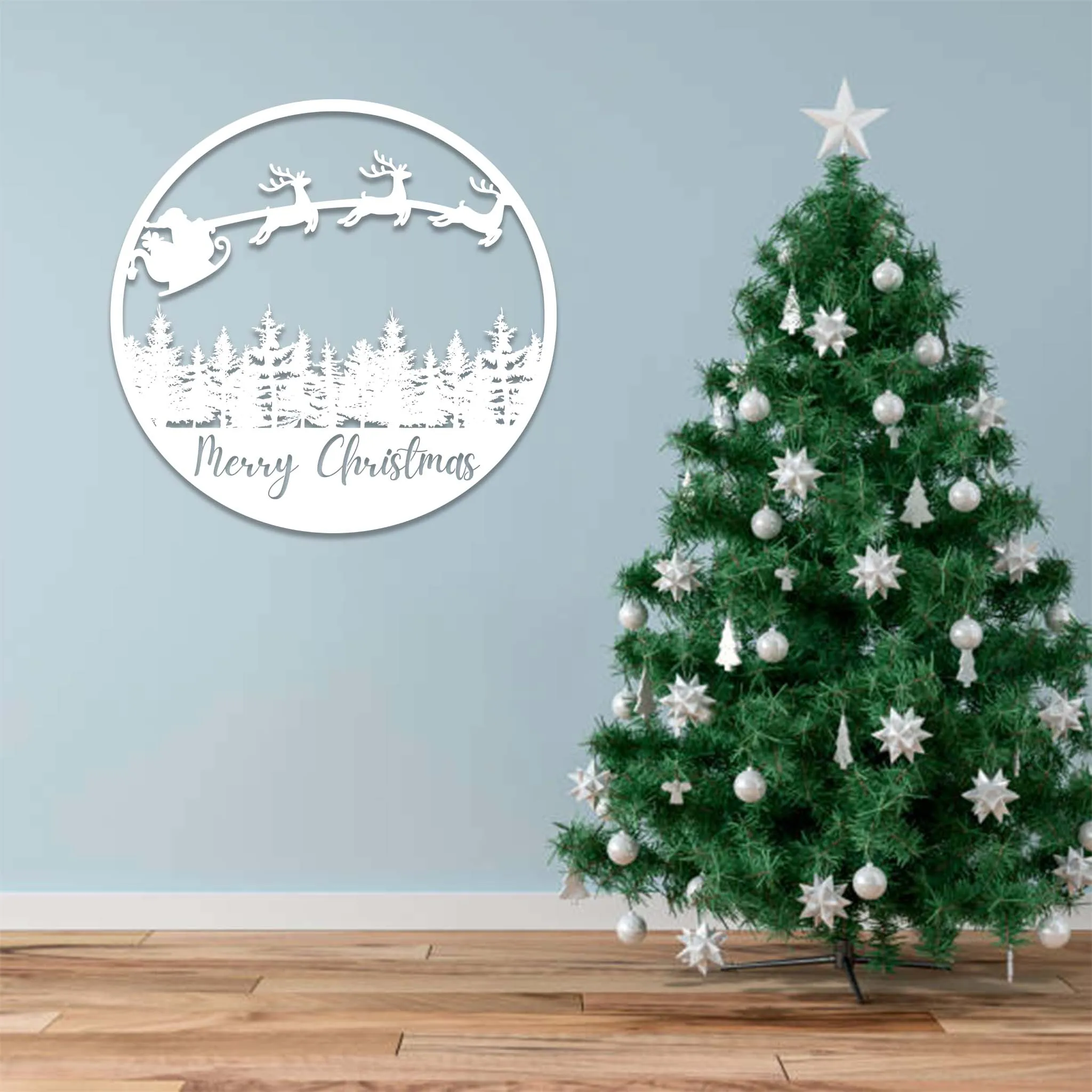 Merry Christmas Sleigh Scenery - Metal Wall Art