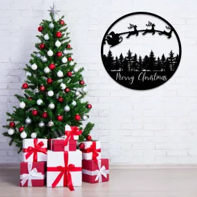 Merry Christmas Sleigh Scenery - Metal Wall Art