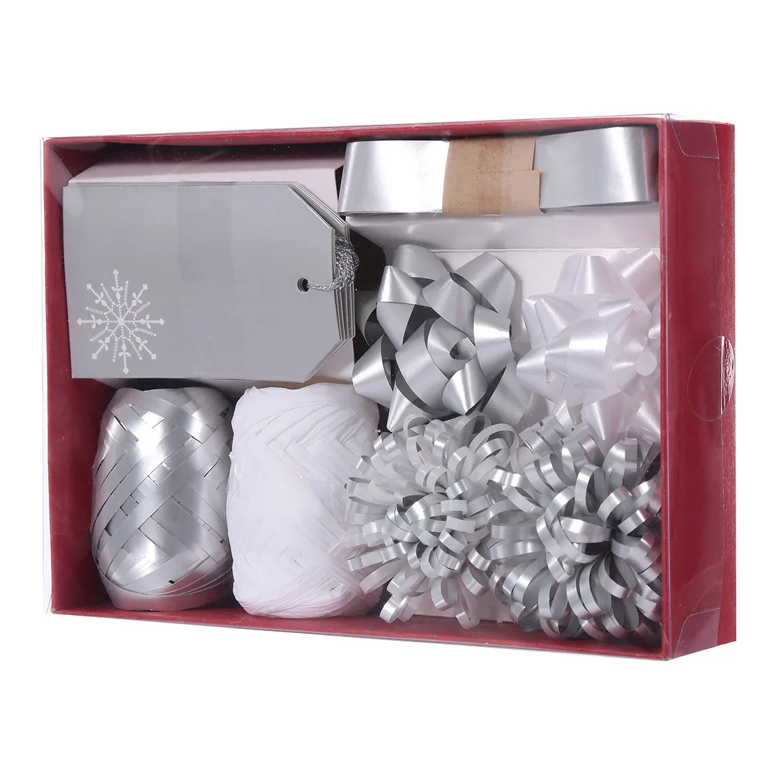 MINISO Christmas Silver Ribbon, Flowers and Card Decoration Set