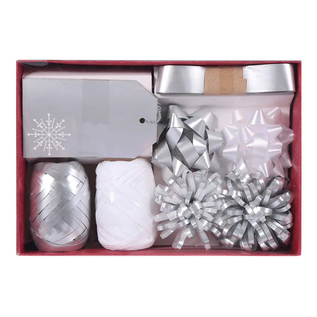 MINISO Christmas Silver Ribbon, Flowers and Card Decoration Set