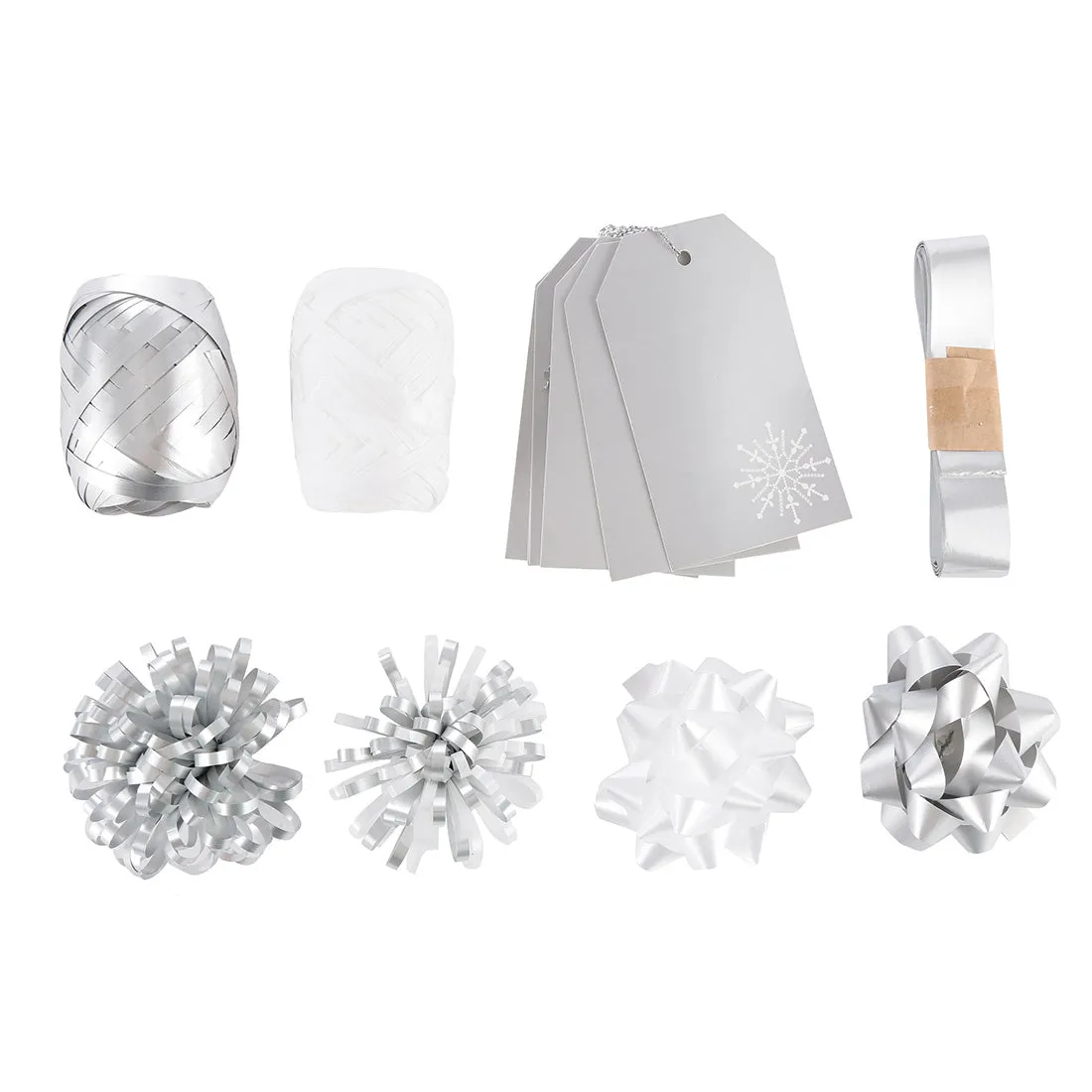 MINISO Christmas Silver Ribbon, Flowers and Card Decoration Set