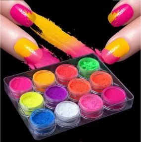 NEON Fluorescent Pigments ~ Bright Colours ~ 12 Jars Set