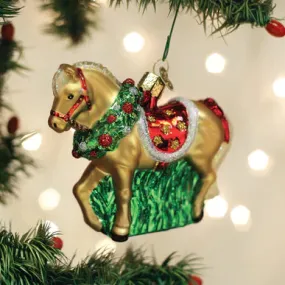 Old World Christmas Horse with Wreath Ornament