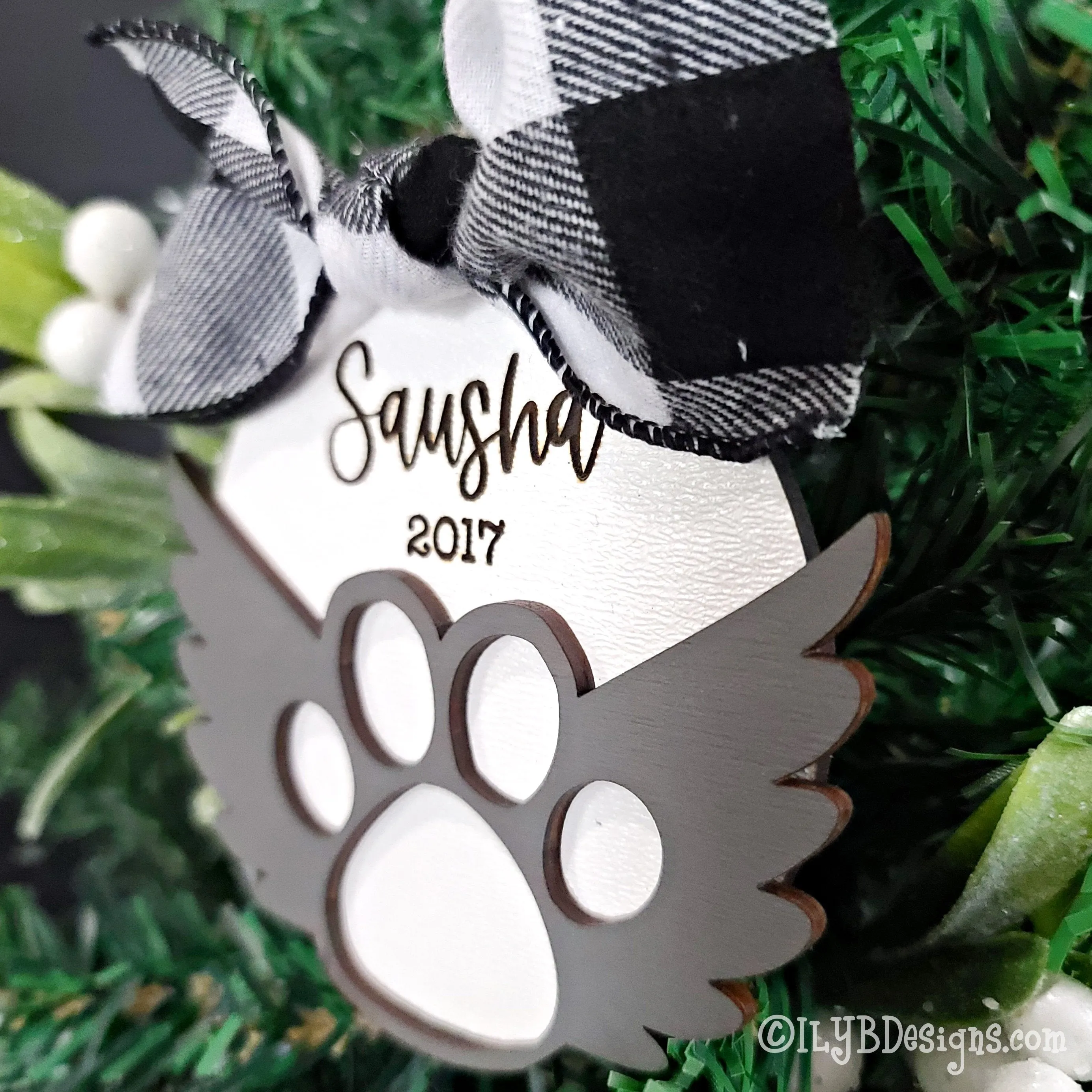 Pet Angel Paw Print Wings Christmas Ornament | Personalized Laser Cut Wood Ornament