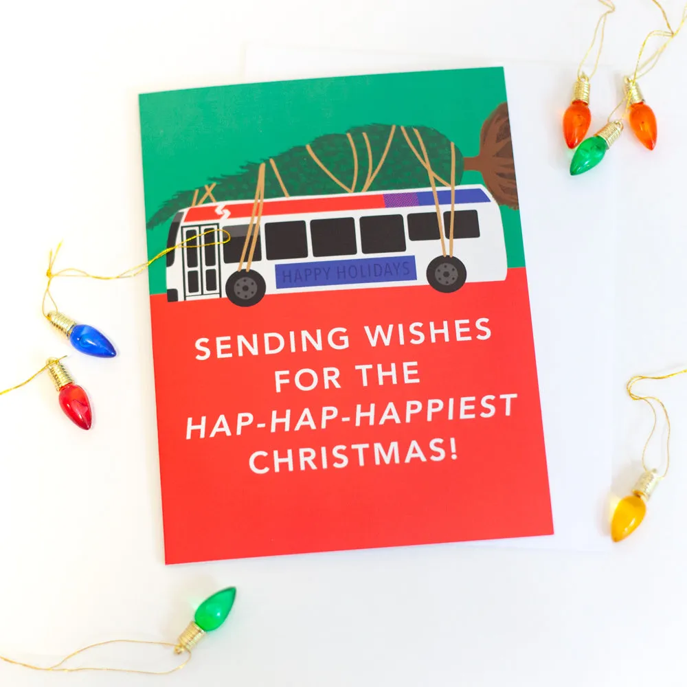 Cheerful Philadelphia Christmas Card Featuring SEPTA Bus and Humorous Design