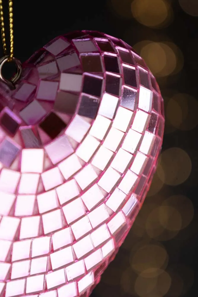 Pink Disco Heart Christmas Tree Decoration