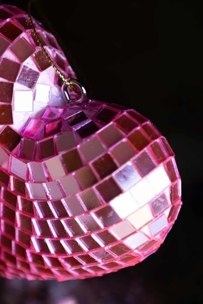 Pink Disco Heart Christmas Tree Decoration