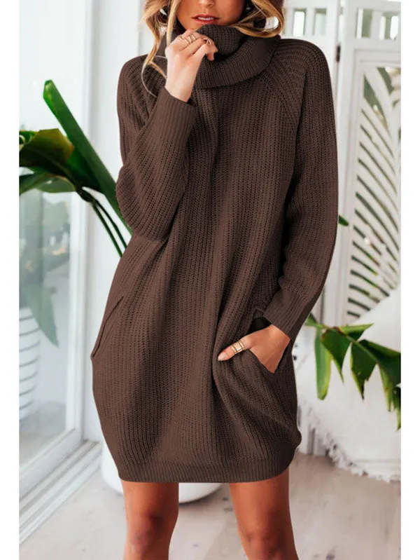 Pinkqueen Oversized Sweater Dress Long Sleeve Turtleneck Dress