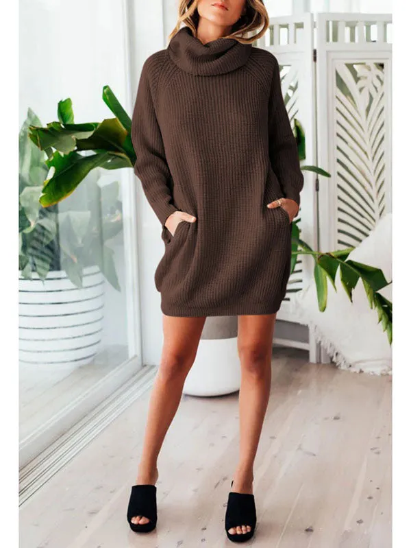 Pinkqueen Oversized Sweater Dress Long Sleeve Turtleneck Dress