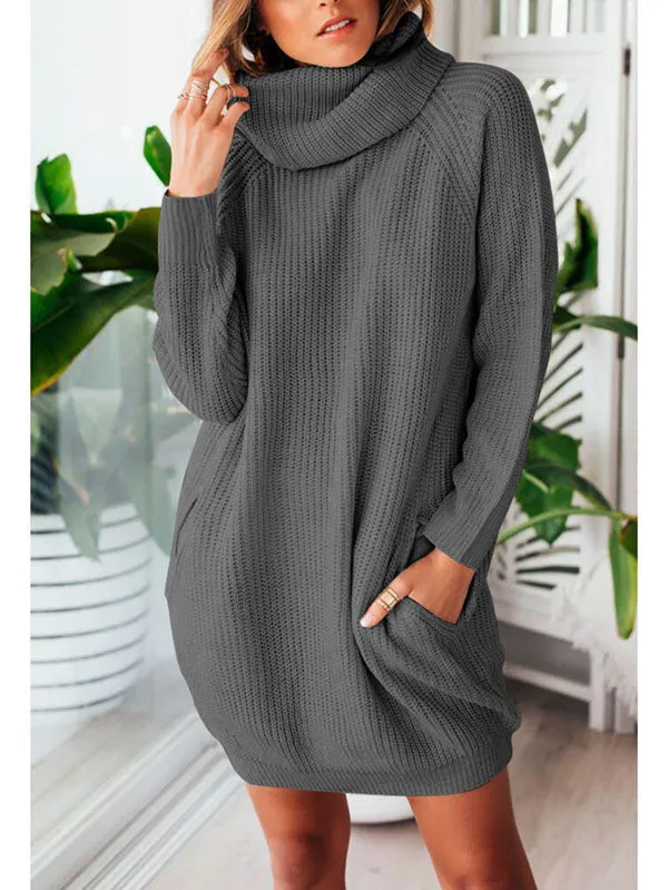 Pinkqueen Oversized Sweater Dress Long Sleeve Turtleneck Dress