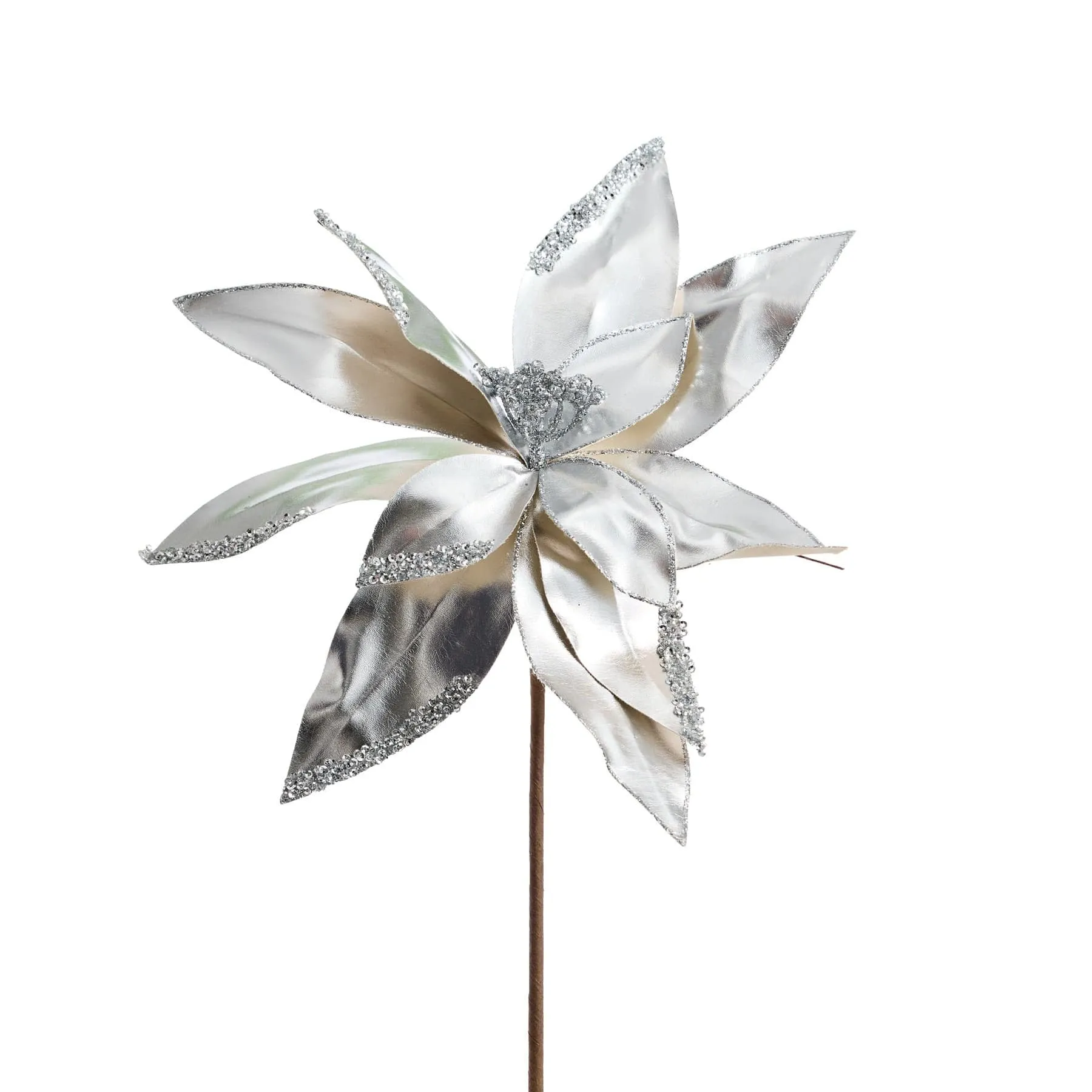 Platinum Silver Poinsettia Stem (45cm)