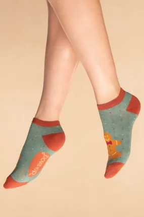 Powder Design Gingerbread Man Trainer Socks - Aqua