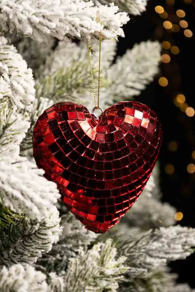 Red Disco Heart Christmas Tree Decoration