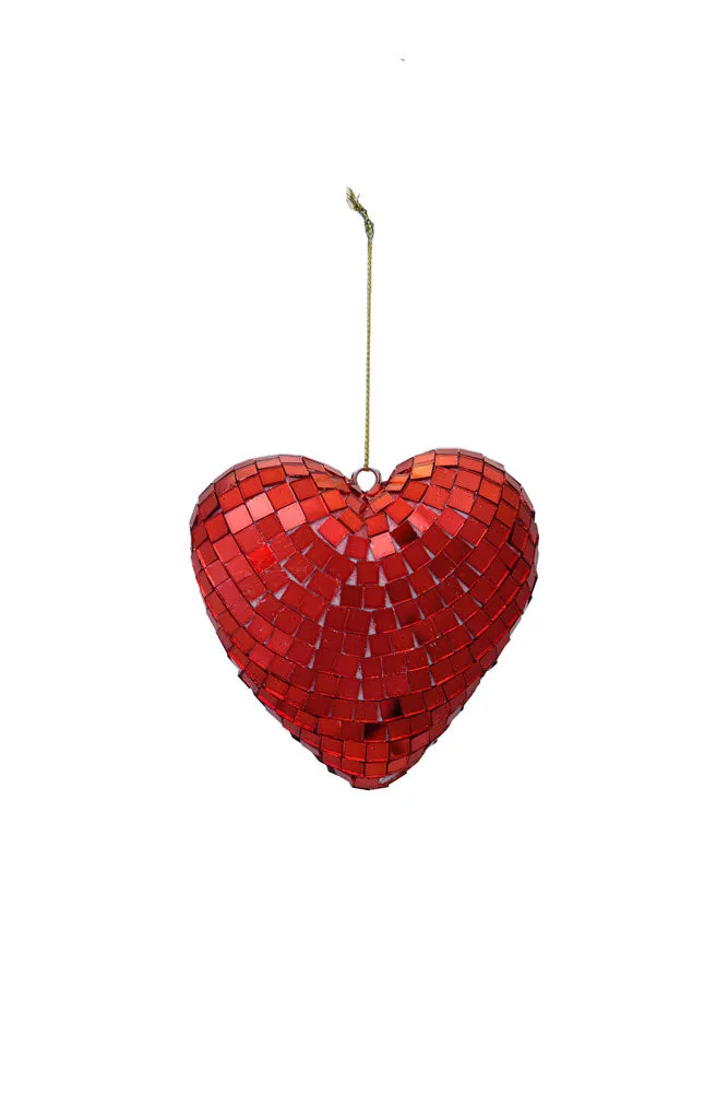 Red Disco Heart Christmas Tree Decoration