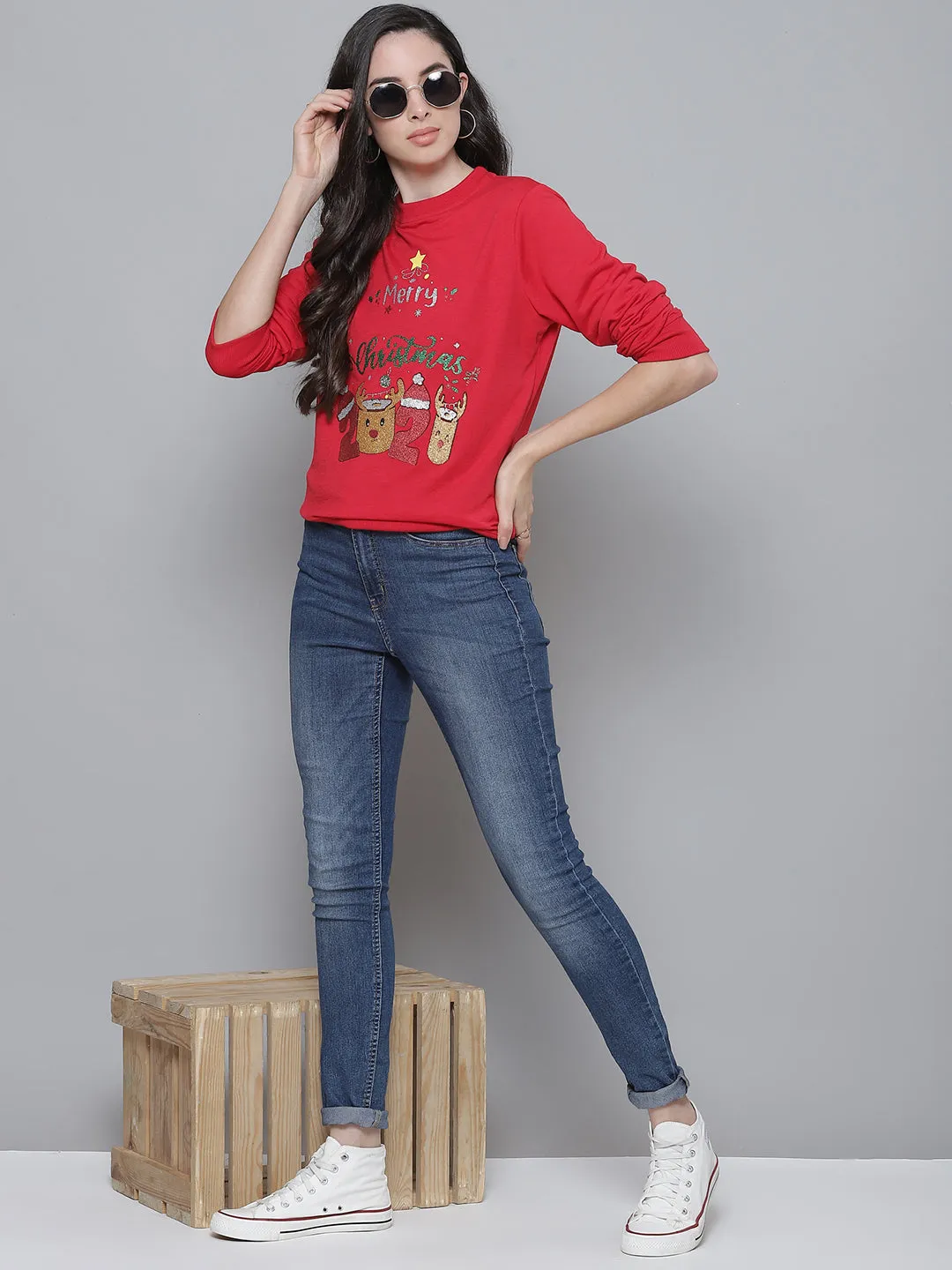 Red MERRY CHRISTMAS Terry Print Sweatshirt