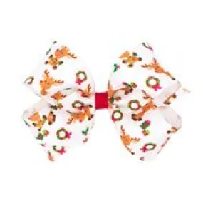 Reindeer and wreaths print grosgrain bow.