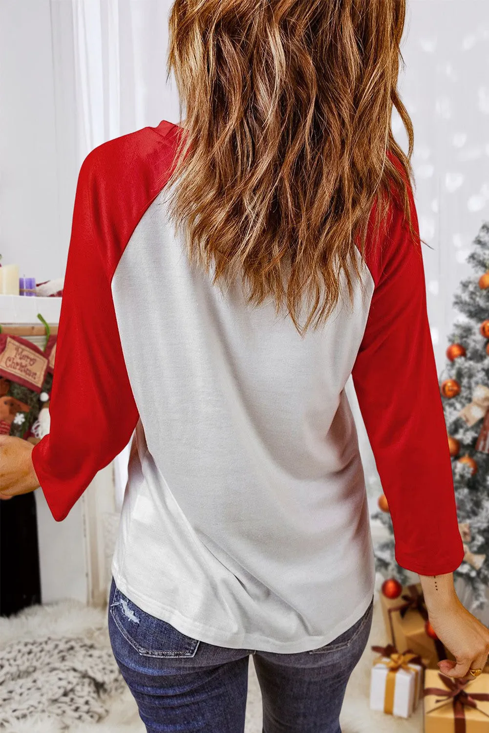 Santa Claus Christmas T Shirt Raglan Sleeve Casual Tops