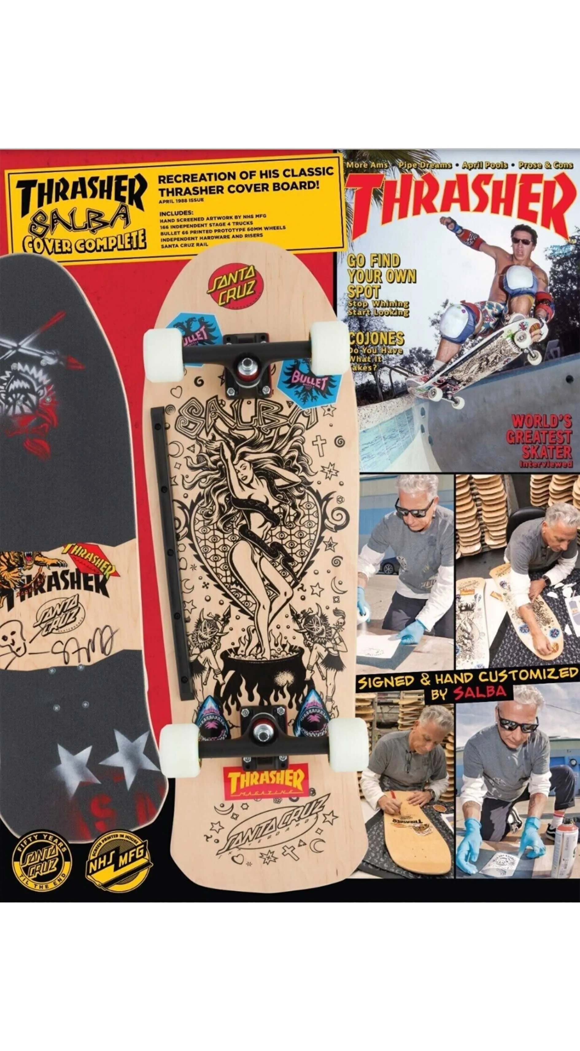 Santa Cruz Old School Skateboard Thrasher Salba Cover Signed LTD 10.4" x 32" Complete - Cruiser Completo