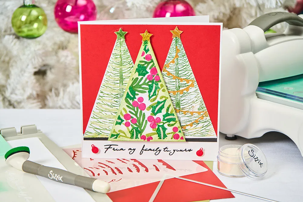 Sizzix A6 Layered Stencils 4PK Cosmopolitan Christmas, Happy Holidays by Stacey Park