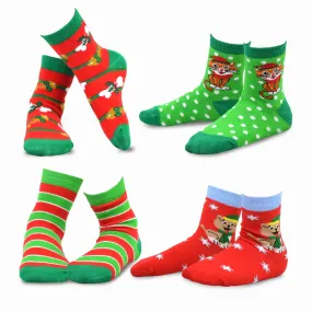 TeeHee Socks Kid's Christmas Cotton Short Crew Cat, Dog 4-Pack (70936)