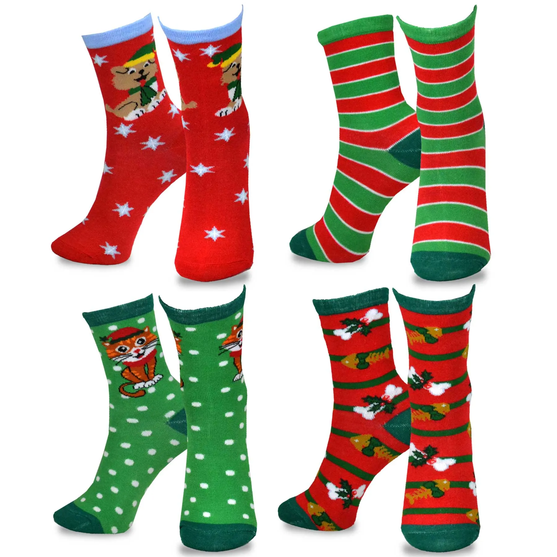 TeeHee Socks Kid's Christmas Cotton Short Crew Cat, Dog 4-Pack (70936)