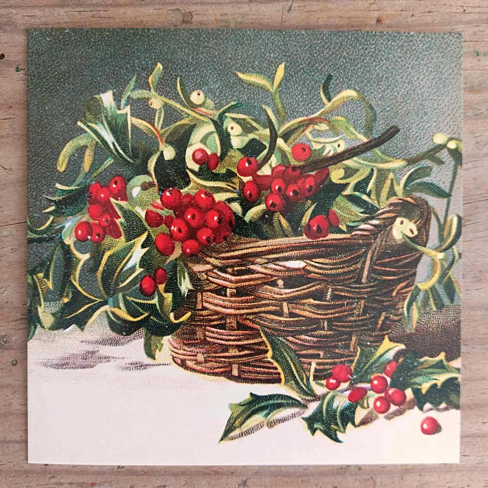 Traditional Christmas Card Pack with Holly and Mistletoe Basket Design