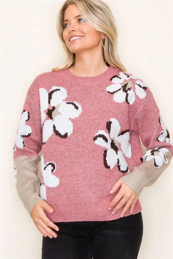 Two Tone Floral Sweaters - 2 Colors!