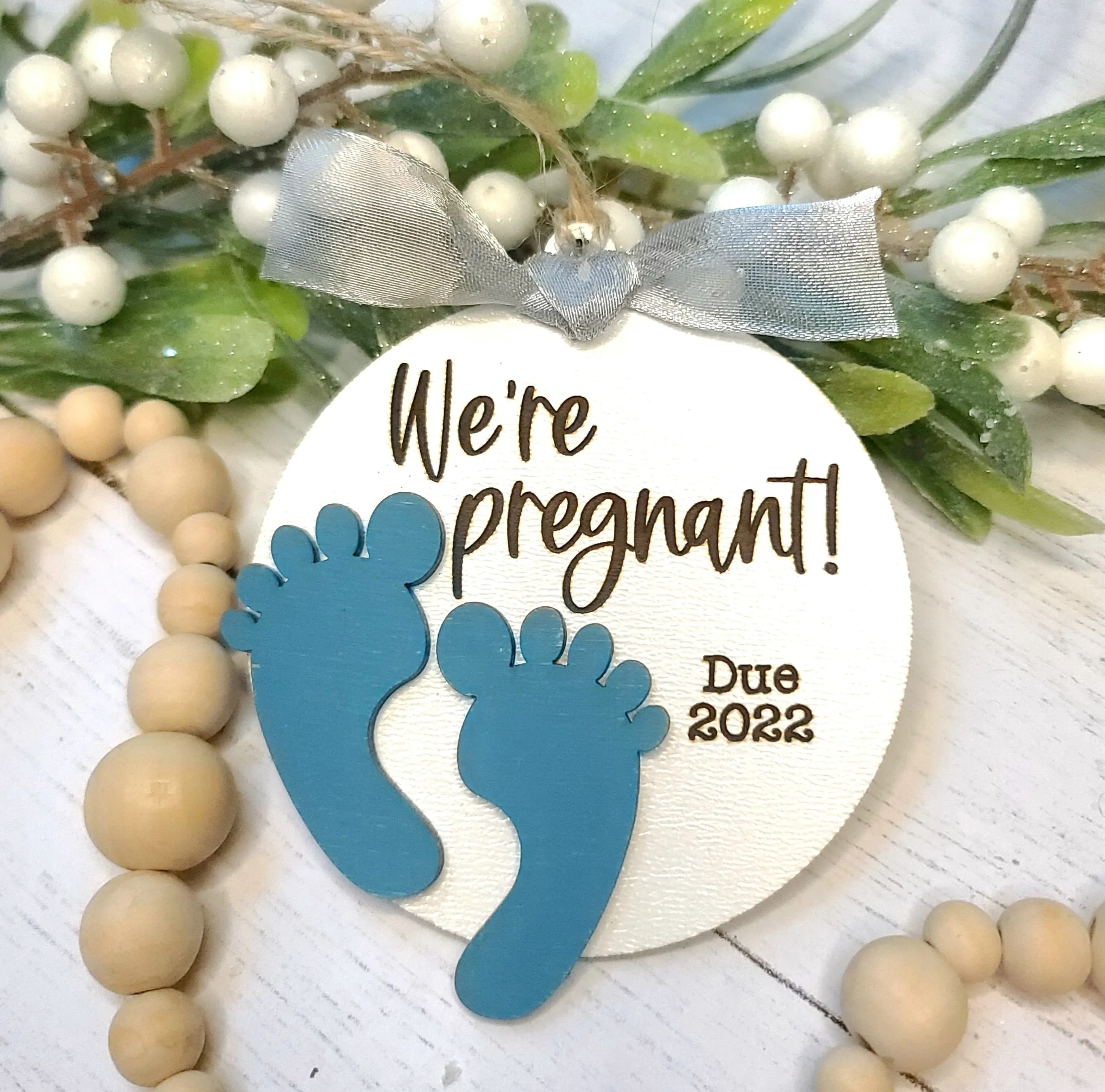 We're Expecting Pregnancy Christmas Ornament | Personalized Laser Cut Wood Ornament